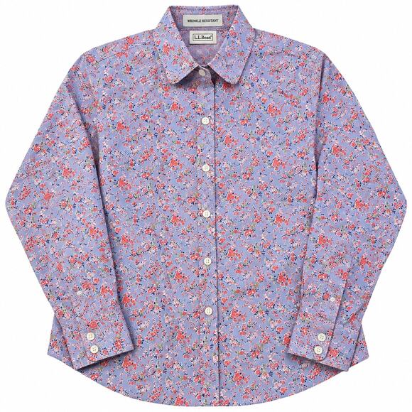 L.L.Bean Tops - L.L.Bean Women XS Wrinkle Resistant Cotton Floral Button Down Shirt Blue